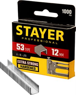 STAYER тип 53 (A/10/JT21), 12 мм, 1000 шт, калибр 23GA, скобы для степлера, Professional (3159-12) 3159-12_z02 - фото 111921