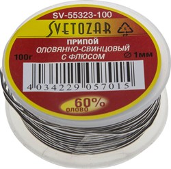 СВЕТОЗАР ПОС 61, 1 мм, 100 г, трубка с флюсом, катушка, припой (SV-55323-100) SV-55323-100 - фото 112765