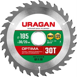 URAGAN Optima, 185 х 30/20 мм, 30Т, пильный диск по дереву (36801-185-30-30) 36801-185-30-30_z01 - фото 121777