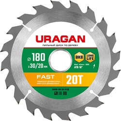 URAGAN Fast, 180 х 30/20 мм, 20Т, пильный диск по дереву (36800-180-30-20) 36800-180-30-20_z01 - фото 121804