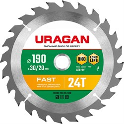 URAGAN Fast, 190 х 30/20 мм, 24Т, пильный диск по дереву (36800-190-30-24) 36800-190-30-24_z01 - фото 121806