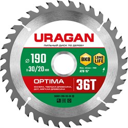 URAGAN Optima, 190 х 30/20 мм, 36Т, пильный диск по дереву (36801-190-30-36) 36801-190-30-36_z01 - фото 121811