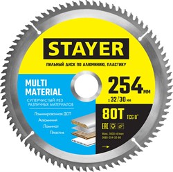 STAYER Multi Material, 254 x 32/30 мм, 80Т, супер чистый рез, пильный диск по алюминию и пластику (3685-254-32-80) 3685-254-32-80 - фото 122085