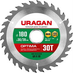 URAGAN Optima, 180 х 30/20 мм, 30Т, пильный диск по дереву (36801-180-30-30) 36801-180-30-30_z01 - фото 122258