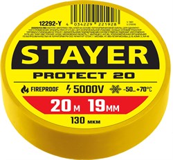 STAYER PROTECT-20, 19 мм х 20 м, 5 000 В, желтая, изолента ПВХ, Professional (12292-Y) 12292-Y - фото 123122