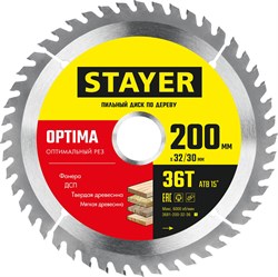 STAYER Optima, 200 x 32/30 мм, 36Т, оптимальный рез, пильный диск по дереву (3681-200-32-36) - фото 123368