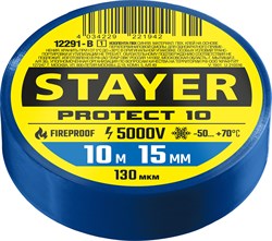 STAYER PROTECT-10, 15 мм х 10 м, 5 000 В, синяя, изолента ПВХ, Professional (12292-B) 12291-B_z01 - фото 124501