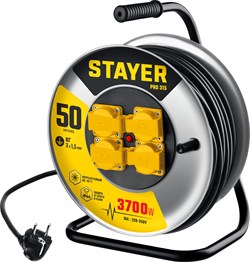 STAYER PRO-315, КГ, 3 x 1.5 мм2, 50 м, 3700 Вт, IP44, силовой удлинитель на стальной катушке (55077-50) 55077-50_z01 - фото 130667