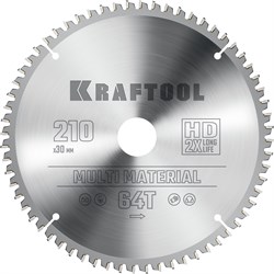 KRAFTOOL Multi Material, 210 х 30 мм, 64Т, пильный диск по алюминию (36953-210-30) 36953-210-30 - фото 130709