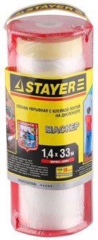 STAYER HDPE, в диспенсере, 10 мкм, 1.4 х 33 м, с клейкой лентой маскер, защитная пленка, Professional (12255-140-33-H2) 12255-140-33-H2 - фото 175237