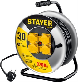 STAYER PRO-315, КГ, 3 x 1.5 мм2, 30 м, 3700 Вт, IP44, силовой удлинитель на стальной катушке (55077-30) 55077-30_z01 - фото 219150