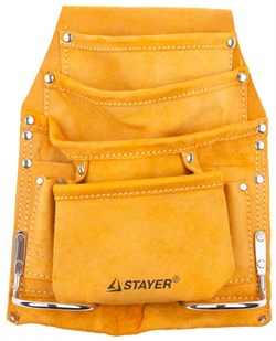 STAYER кожаная, 2 скобы, поясная сумка для инструментов с 8 карманами (38505) 38505 - фото 357692