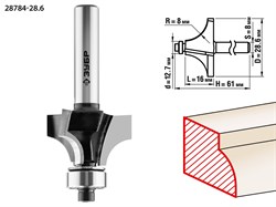 Фреза кромочная калевочная №1,D28,6*16мм, хв-8мм ЗУБР 28784-28.6 - фото 37858