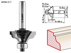 Фреза кромочная калевочная №3,D31,7*13*4мм, хв-8мм ЗУБР 28786-31.7 - фото 37866