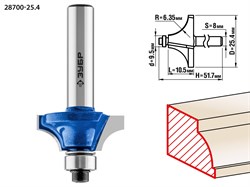 Фреза кромочная калевочная №1,D25,4мм,10,5*6,35,хв-8мм ЗУБР Профессионал 28700-25.4 - фото 37874