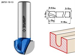 ЗУБР 19x13мм, радиус 9.5мм, фреза пазовая галтельная 28751-19-13 - фото 38056