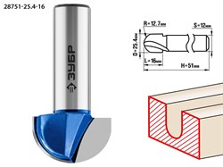 ЗУБР 25.4x16мм, радиус 12.7мм, фреза пазовая галтельная 28751-25.4-16 - фото 38060