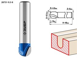 ЗУБР 9.5x8мм, радиус 4.8мм, фреза пазовая галтельная 28751-9.5-8 - фото 38064
