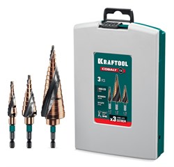 KRAFTOOL COBALT 3 шт., 4-32мм, азотирование, винтовая спираль, набор сверл ступенчатых(29691-4-32-H3) 29691-4-32-H3 - фото 381009