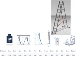 Лестница алюм. 2-х секц. 300/553см 2х12 ступ., 10,2кг PRO STARTUL (ST9947-12) ST9947-12