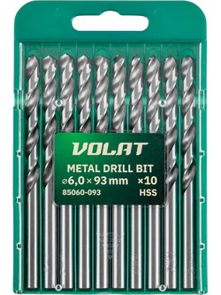Сверло по металлу ц/х 6.0х57х93 мм HSS, комплект из 10-ти шт ВОЛАТ ЦБ-0003438928