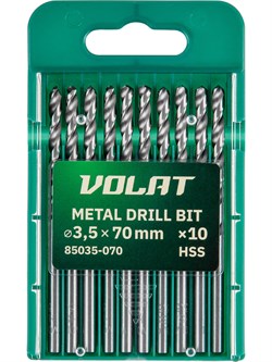 Сверло по металлу ц/х 3.5х39х70 мм HSS, комплект из 10-ти шт ВОЛАТ ЦБ-0200511234