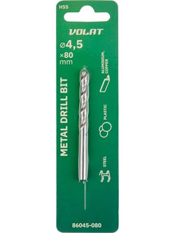 Сверло по металлу ц/х 4.5х47х80 мм HSS ВОЛАТ ЦБ-4454090850