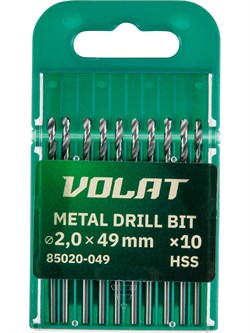 Сверло по металлу ц/х 2.0х24х49 мм HSS, комплект из 10-ти шт ВОЛАТ ЦБ-0447694832