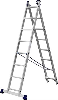 Двухсекционная  лестница СИБИН, 8 ступеней, со стабилизатором, алюминиевая	 - фото 44339