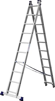 Двухсекционная  лестница СИБИН, 10 ступеней, со стабилизатором, алюминиевая	 - фото 44342