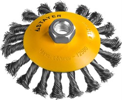 STAYER "PROFESSIONAL". Щетка коническая для УШМ, жгутированная стальная проволока 0,5мм, 115ммхМ14, шт 35135-115