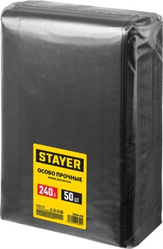 Строительные мусорные мешки STAYER 240л, 50шт, особопрочные, чёрные, HEAVY DUTY, шт 39154-240
