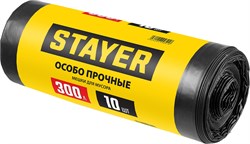 Строительные мусорные мешки STAYER 300л, 10шт, особопрочные, чёрные, HEAVY DUTY, шт 39157-300