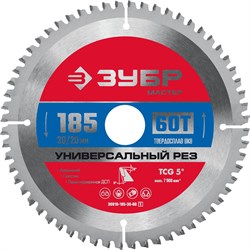 ЗУБР Универсальный рез, 185 x 30/20 мм, 60Т, пильный диск по алюминию (36916-185-30-60) 36916-185-30-60_z01