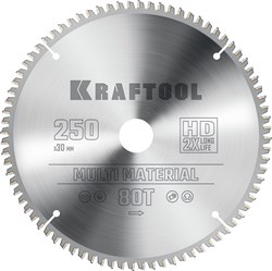 KRAFTOOL Multi Material, 250 х 30 мм, 80Т, пильный диск по алюминию (36953-250-30) 36953-250-30