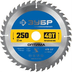 ЗУБР Оптима, 250 x 32 мм, 40Т, пильный диск по дереву, Профессионал (36903-250-32-40) 36903-250-32-40_z01