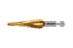 URAGAN 4-12мм, 9 ступеней, винтовая спираль, сверло ступенчатое(29658-4-12-9) 29658-4-12-9