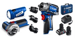 ЗУБР КОМБИ #5 набор: дрель-шуруповерт + мини УШМ + LED фонарь, BRUSHLESS, 12 В, 45 Н·м, 2 АКБ тип Т7 (4 и 2 А·ч), кейс, Профессионал (DB-125-42ABF) DB-125-42ABF