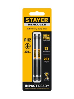 STAYER HERCULES, PH2, 100 мм, 2 шт, торсионные биты (26231-2-100-2) 26231-2-100-2
