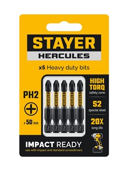 STAYER HERCULES, PH2, 50 мм, 5 шт, торсионные биты (26231-2-50-5) 26231-2-50-5