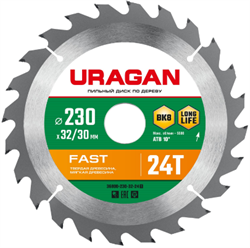 URAGAN Fast 230х32/30мм 24Т, диск пильный по дереву - фото 4657