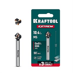 KRAFTOOL EXTREM, d 10.4х6х50 мм, Z3, 90°, сталь M35, U-образная спираль, зенковка (29734-5) 29734-5
