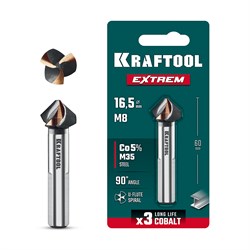 KRAFTOOL EXTREM, d 16.5х10х60 мм, Z3, 90°, сталь M35, U-образная спираль, зенковка (29734-8) 29734-8