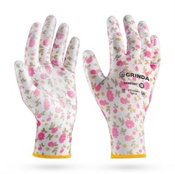 GRINDA COMFORT, M (8), садовые перчатки с прозрачным полиуретановым покрытием, розовые, 13 класс (11291-M) 11291-M_z01