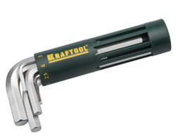 Набор KRAFTOOL: Ключи имбусовые короткие, Cr-Mo сталь, держатель-рукоятка, HEX 2-10мм, 8 пред - фото 4947