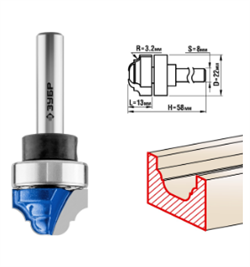 ЗУБР 22x13мм, радиус 3,2мм, фреза пазовая фасонная с верхним подшипником 28747-22 - фото 5983