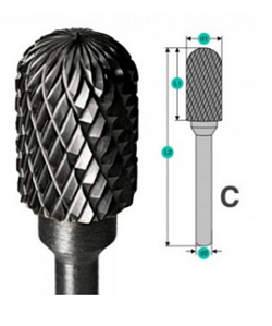 Шарошка по металлу Цилиндр со сферическим торцом С1225М06 (D 12мм, L 25мм) 015-068 - фото 6516