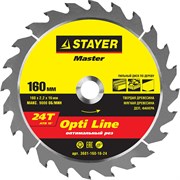 STAYER Opti Line, 160 x 16 мм, 24T, оптимальный рез, пильный диск по дереву (3681-160-16-24)