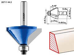 ЗУБР 44.5 x 23 мм, фреза кромочная калевочная (фасочная) №9, Профессионал (28711-44.5) 28711-44.5