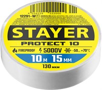 STAYER PROTECT-10, 15 мм х 10 м, 5 000 В, белая, изолента ПВХ, Professional (12292-W) 12291-W_z01